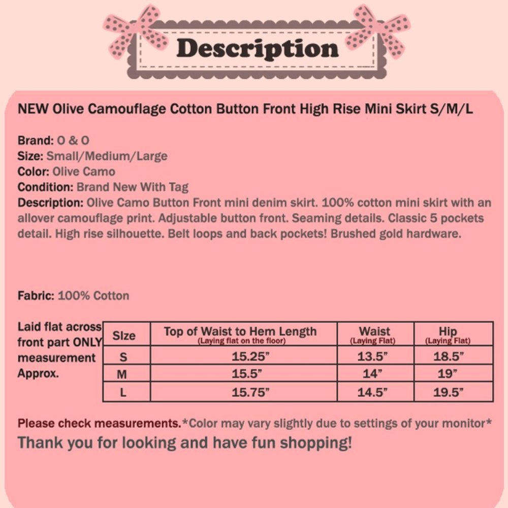 NEW Olive Camo Button Front Cotton High Rise Skirt - Picture 8 of 8